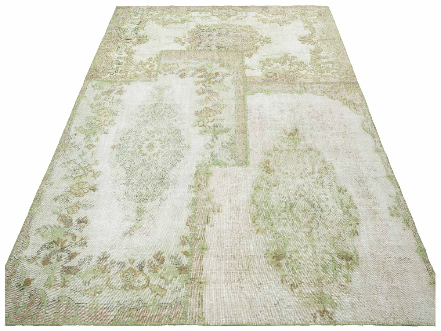 Patchwork Ivory Green 9.1x12 Hand Knotted Rug