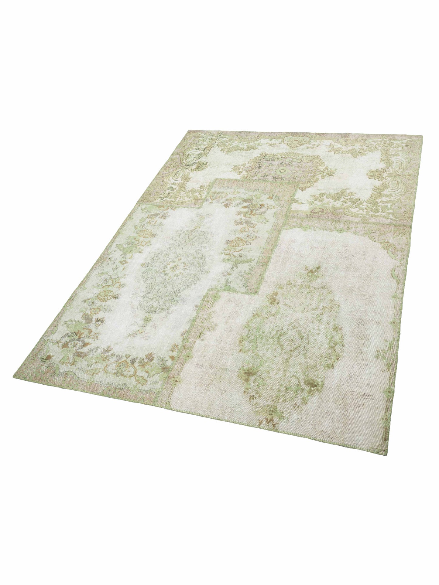 Patchwork Ivory Green 9.1x12 Hand Knotted Rug