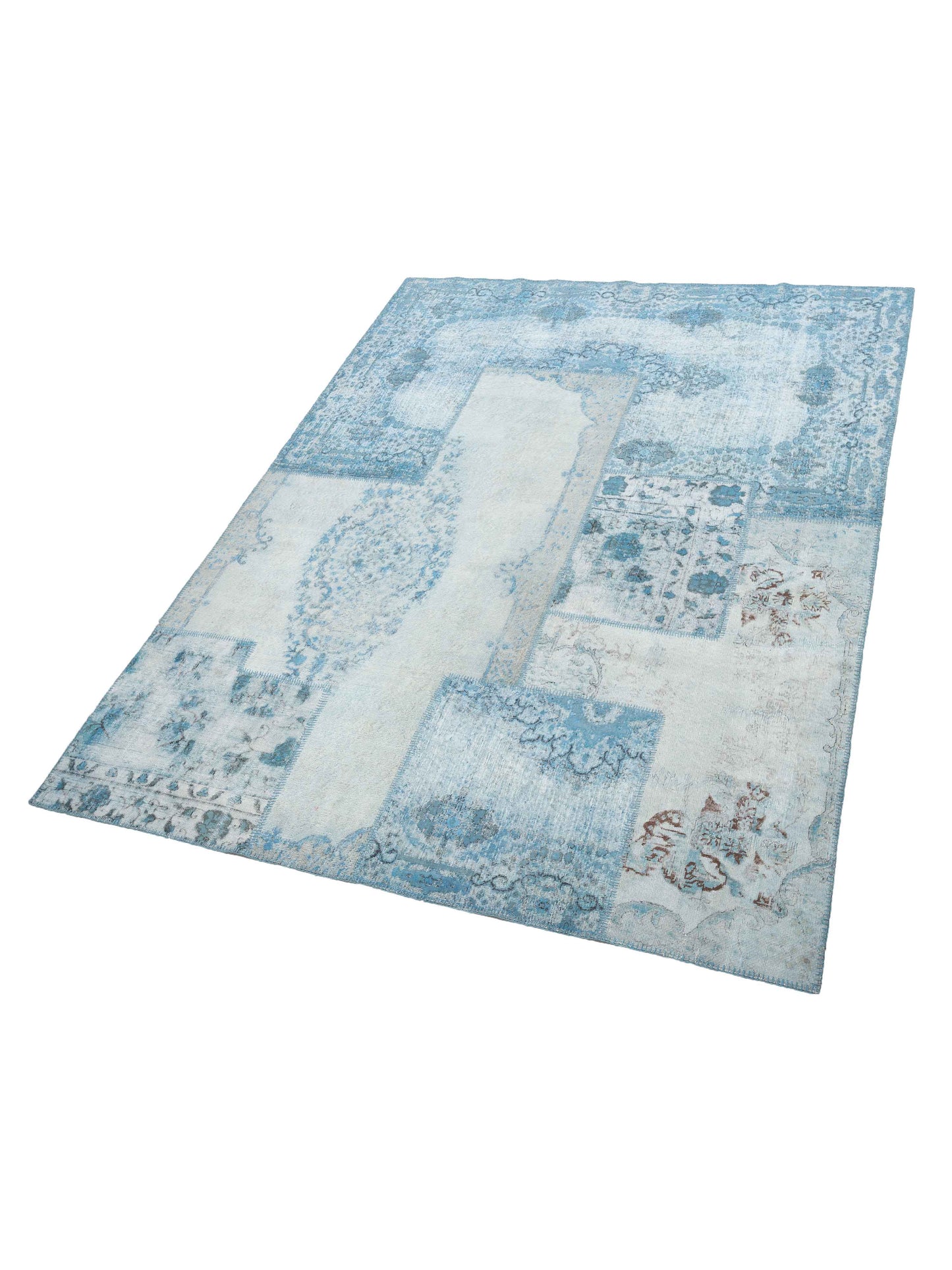 Patchwork Silver Blue 9.10x12 Hand Knotted Rug