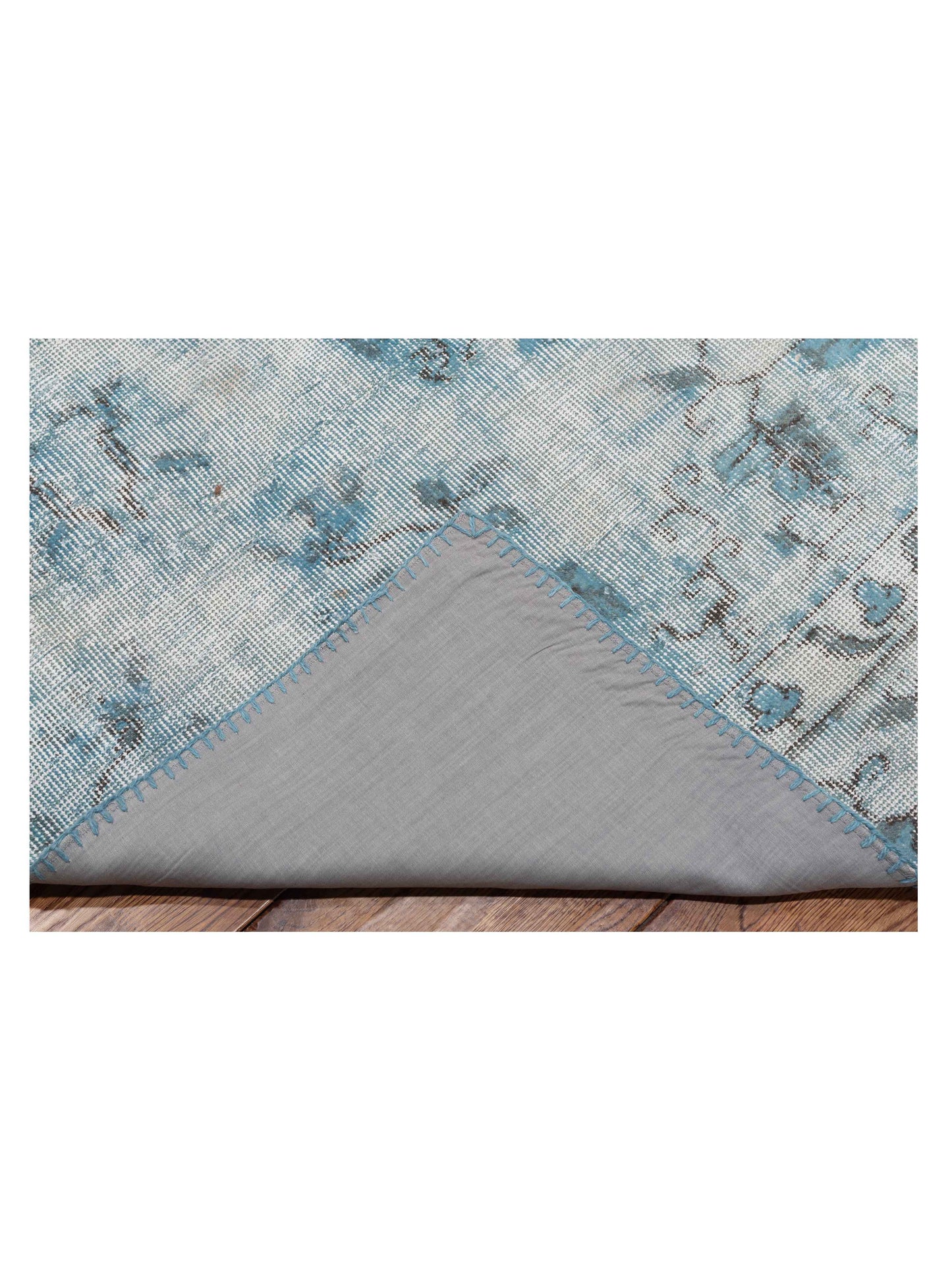 Patchwork Silver Blue 9.10x12 Hand Knotted Rug
