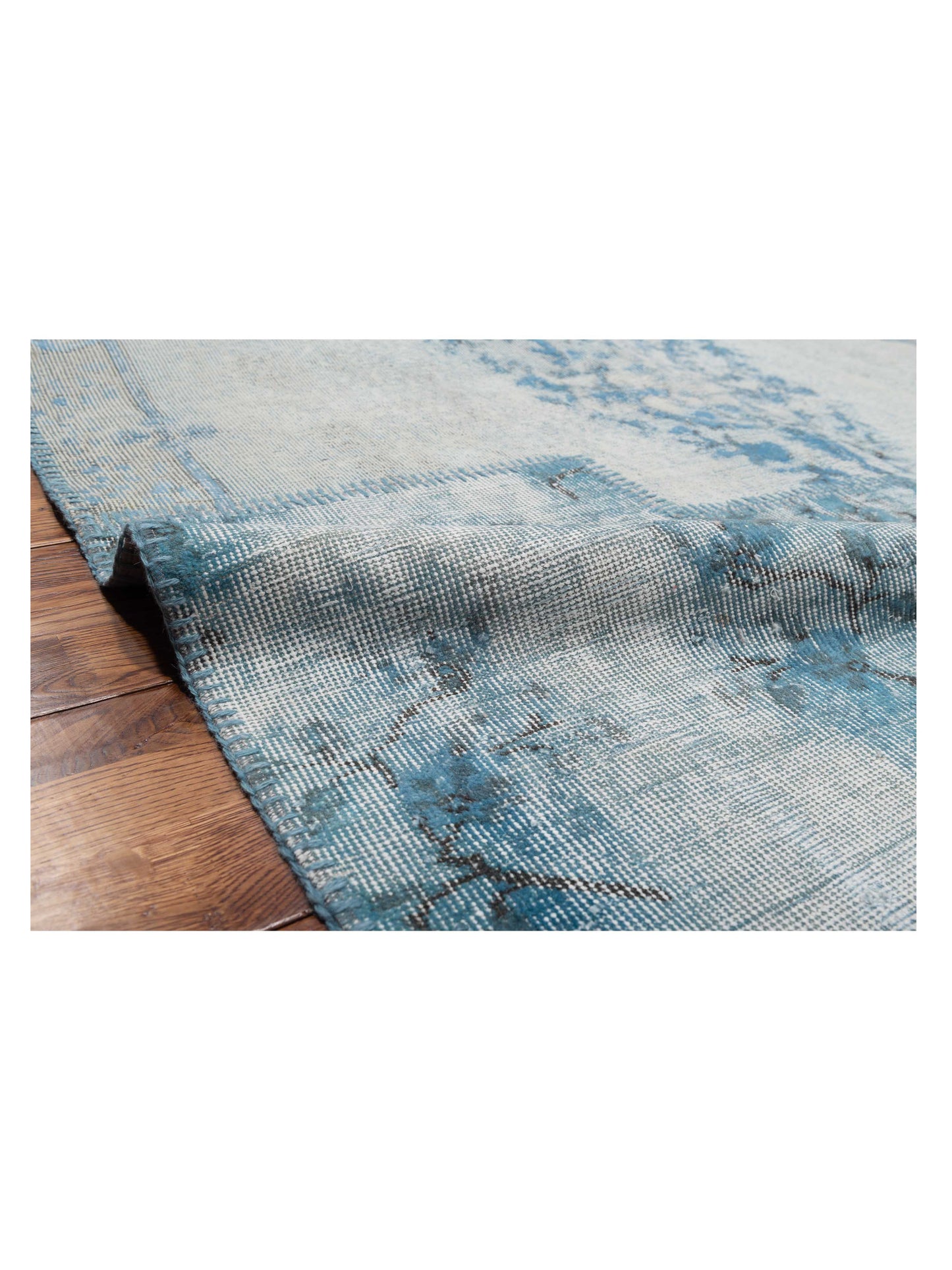 Patchwork Silver Blue 9.10x12 Hand Knotted Rug