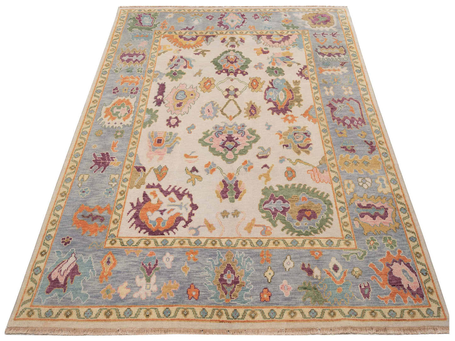 Oushara Ivory Silver 7.10x9.10 Hand Knotted Rug