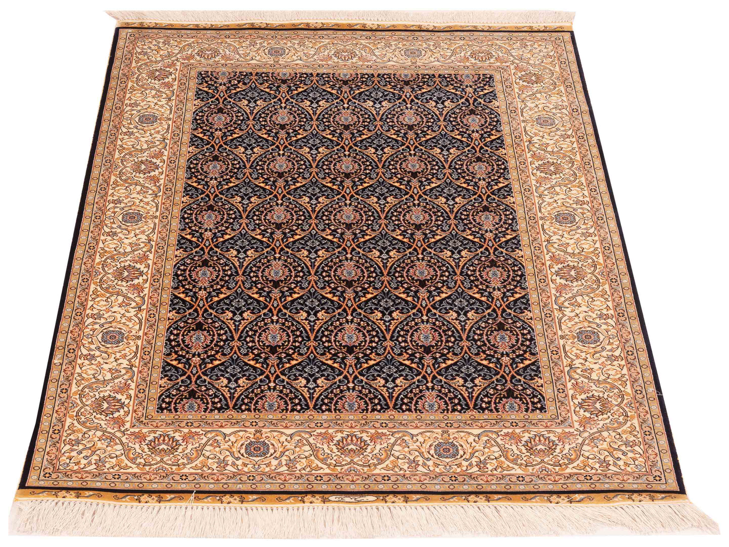 Serelis Dark Blue Beige 3.3x5 Hand Knotted Rug