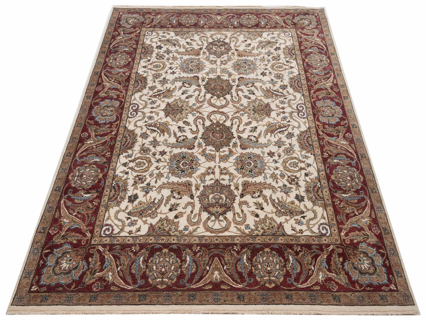 Corvella Ivory Burgundy 8x10.1 Hand Knotted Rug