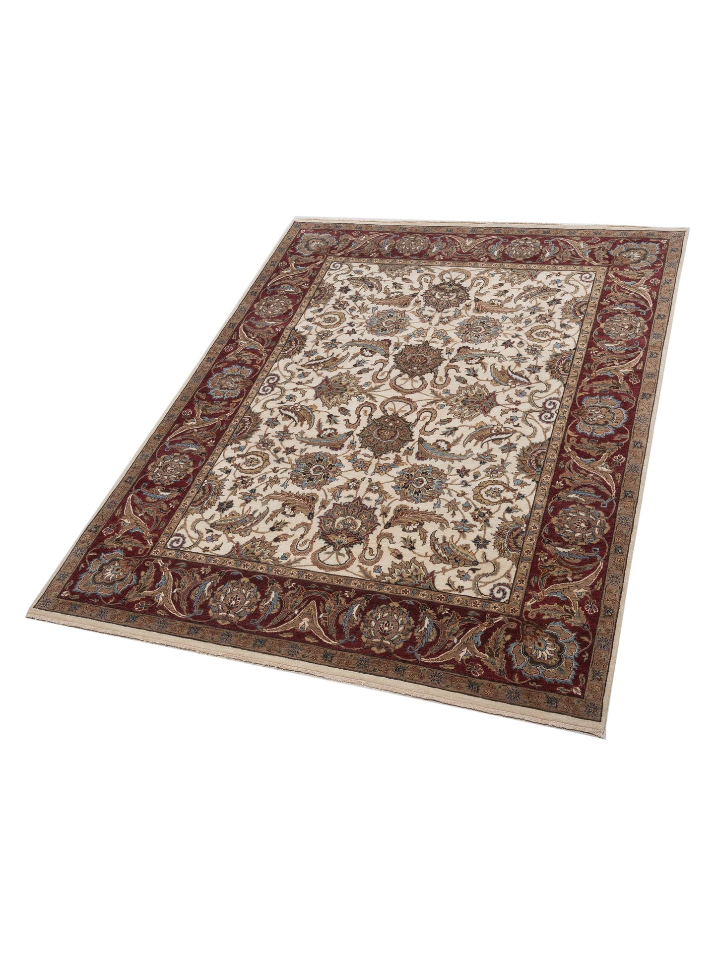 Corvella Ivory Burgundy 8x10.1 Hand Knotted Rug