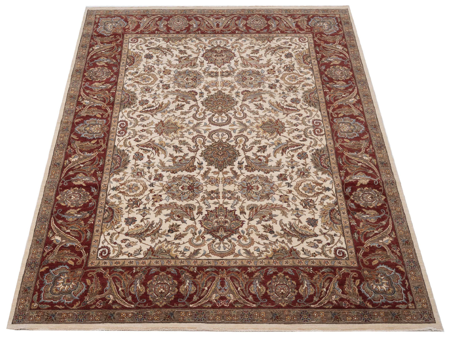 Corvella Ivory Burgundy 9.1x12.2 Hand Knotted Rug
