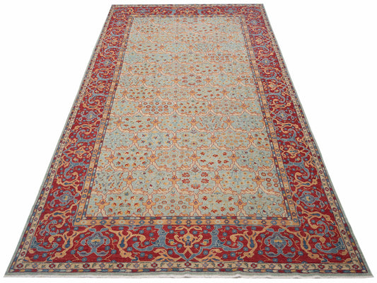 Antiqua Fine Sea Blue Red 8.1x13.4 Hand Knotted Rug