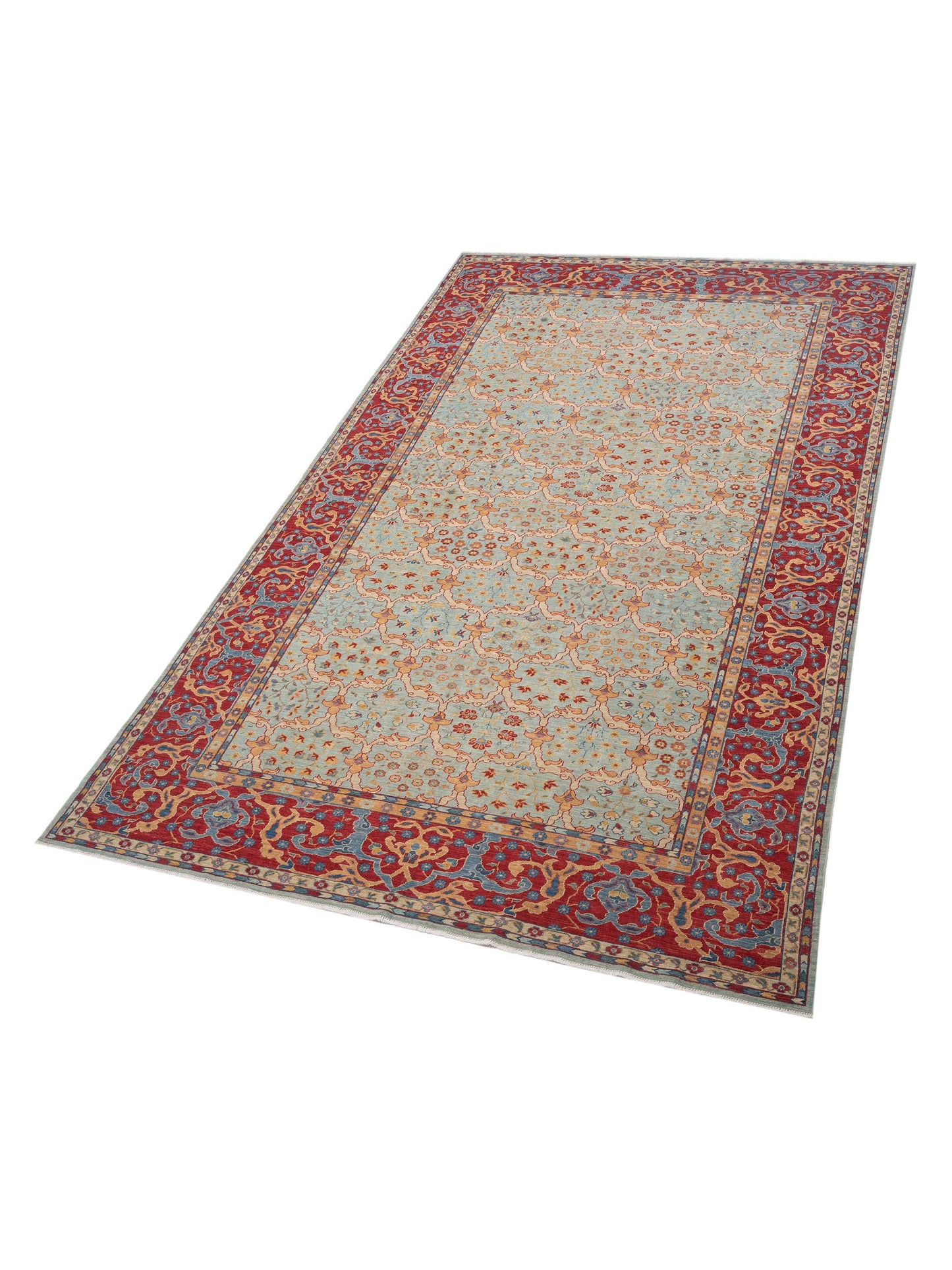 Antiqua Fine Sea Blue Red 8.1x13.4 Hand Knotted Rug