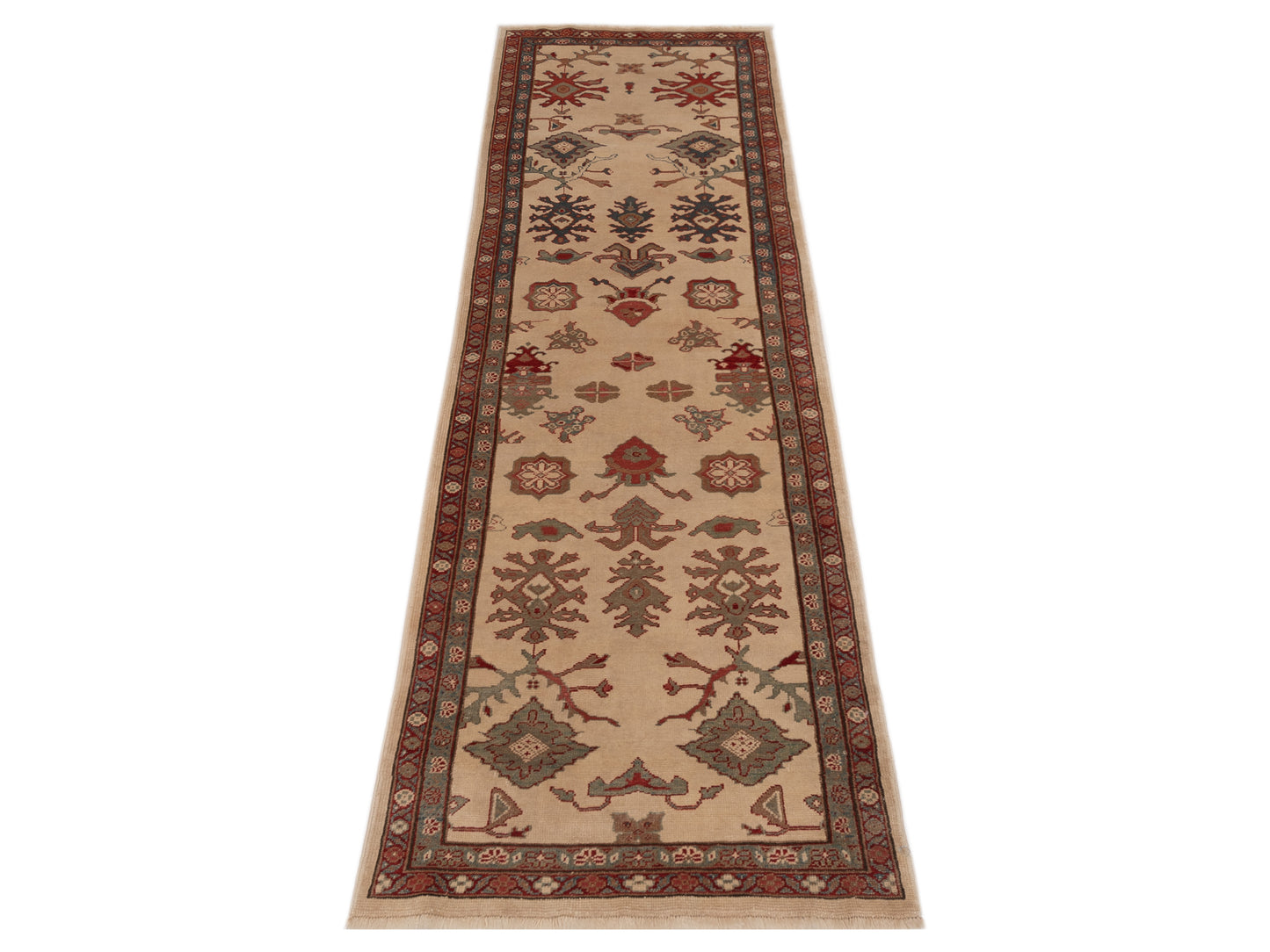 Antiqua Loom Ivory Green 3x11.1 Hand Knotted Rug