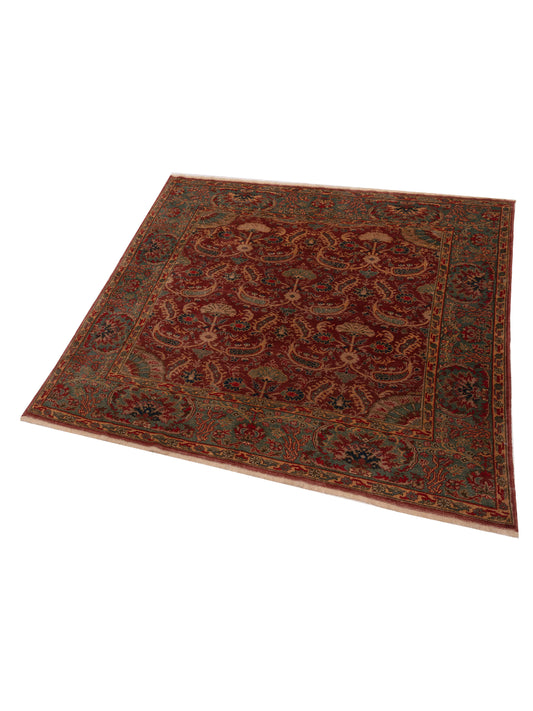 Antiqua Loom Red Blue 6.8x6.9 Hand Knotted Rug