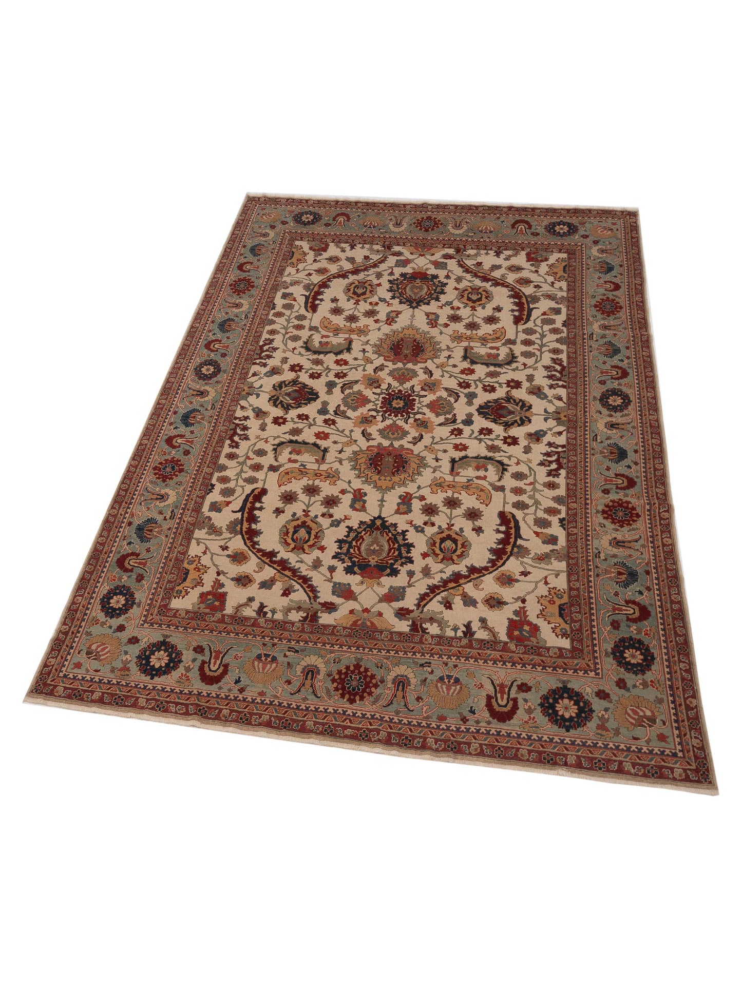 Antiqua Loom Ivory Green 9.11x12.3 Hand Knotted Rug