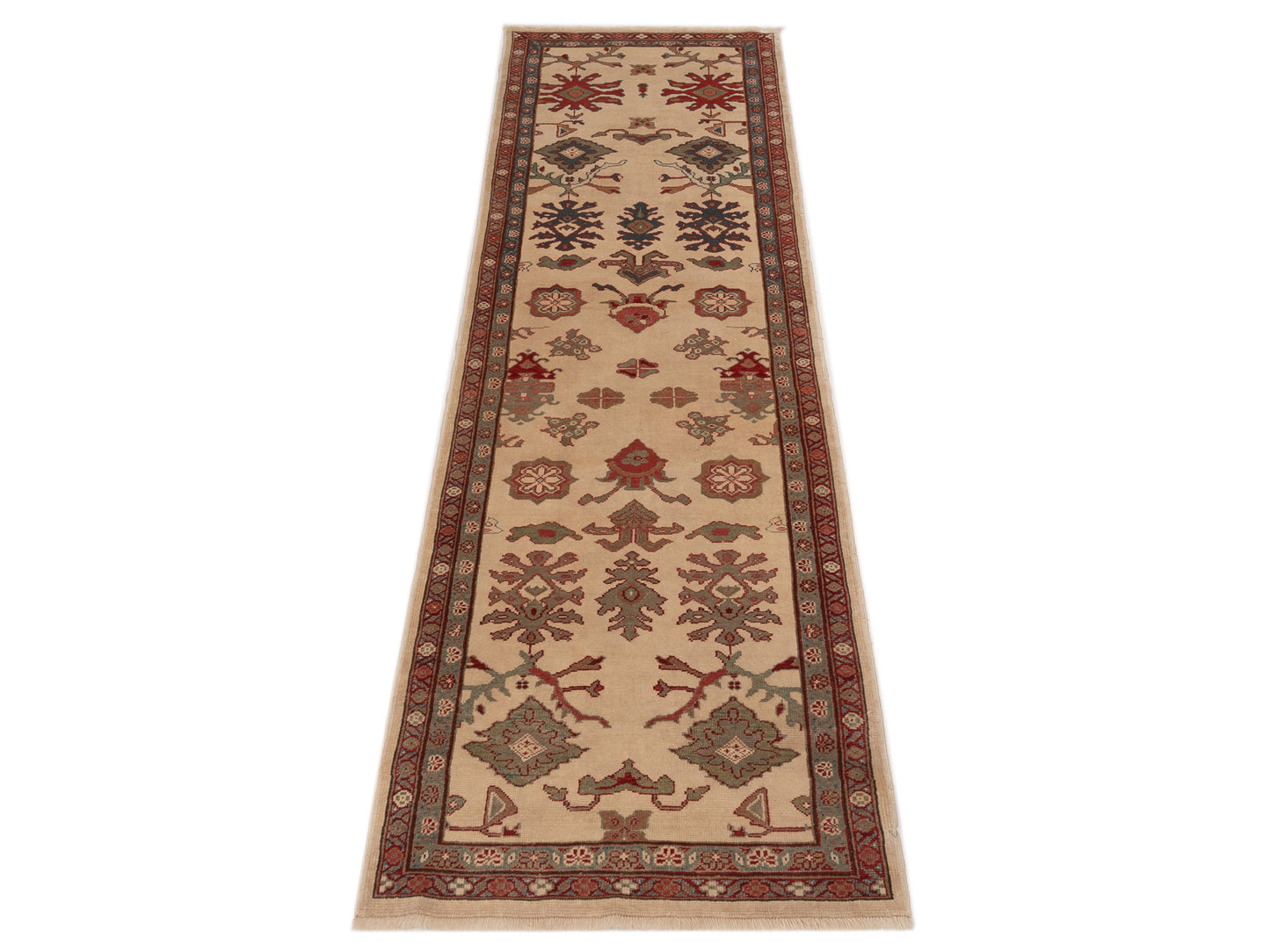 Antiqua Loom Ivory Green 3x11.1 Hand Knotted Rug