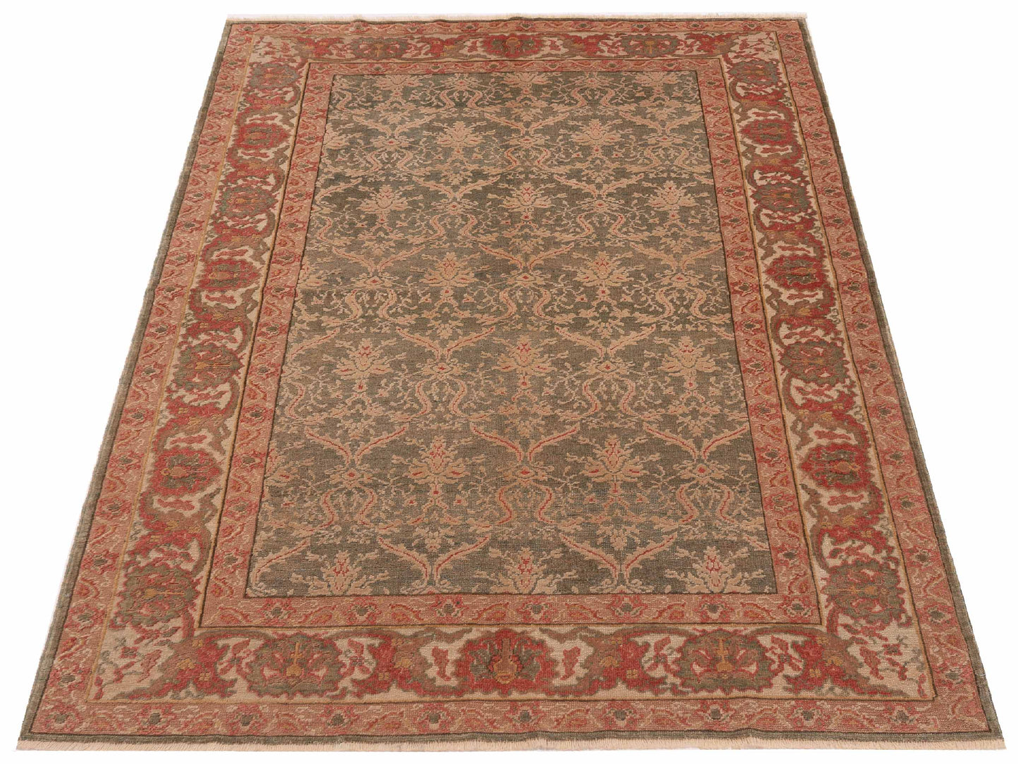 Antiqua Loom Green Ivory 5.10x8.7 Hand Knotted Rug