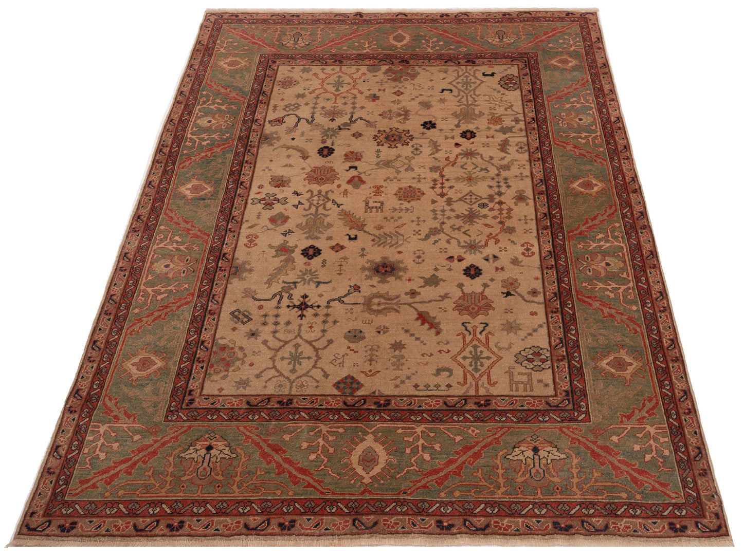 Antiqua Loom Ivory Green 6.10x8.6 Hand Knotted Rug