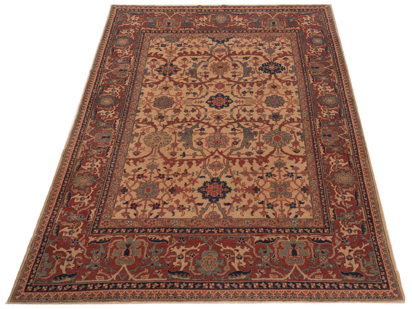 Antiqua Loom Ivory Red 7.2x8.11 Hand Knotted Rug