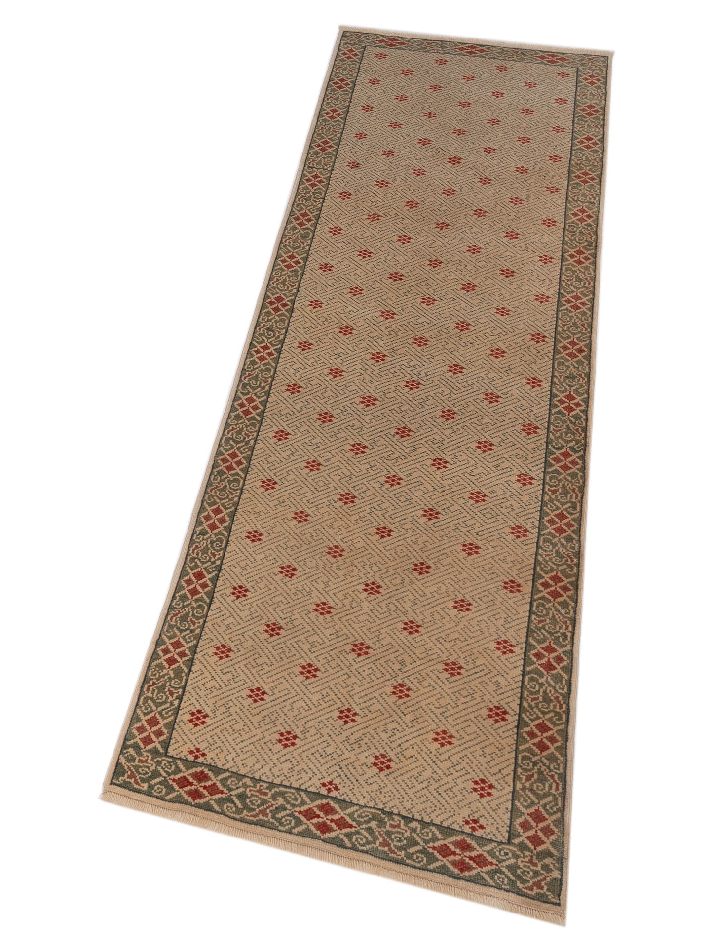 Antiqua Loom Ivory Green 2.10x8.10 Hand Knotted Rug