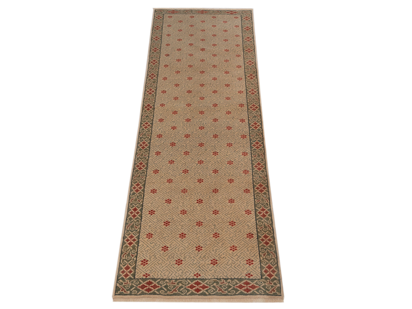 Antiqua Loom Ivory Green 2.10x8.10 Hand Knotted Rug