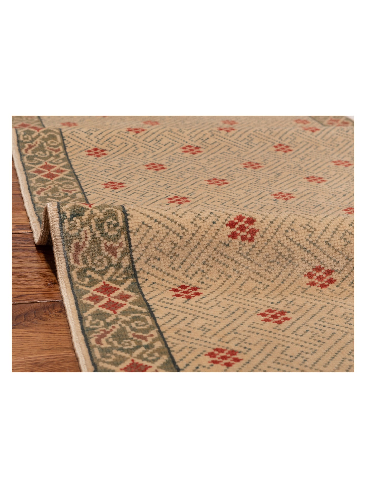 Antiqua Loom Ivory Green 2.10x8.10 Hand Knotted Rug
