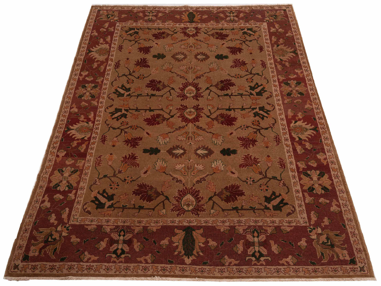 Turkish Elvaria Brown Red 6.9x9.6 Hand Knotted Rug