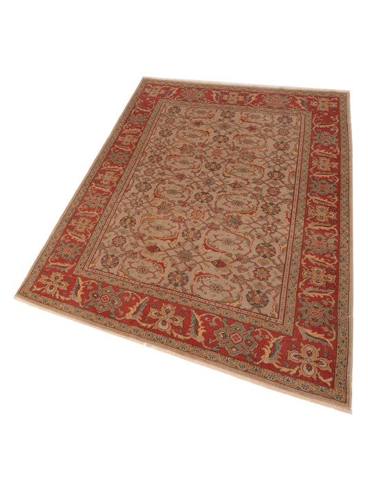 Antiqua Loom Beige Red 5.8x7.11 Hand Knotted Rug