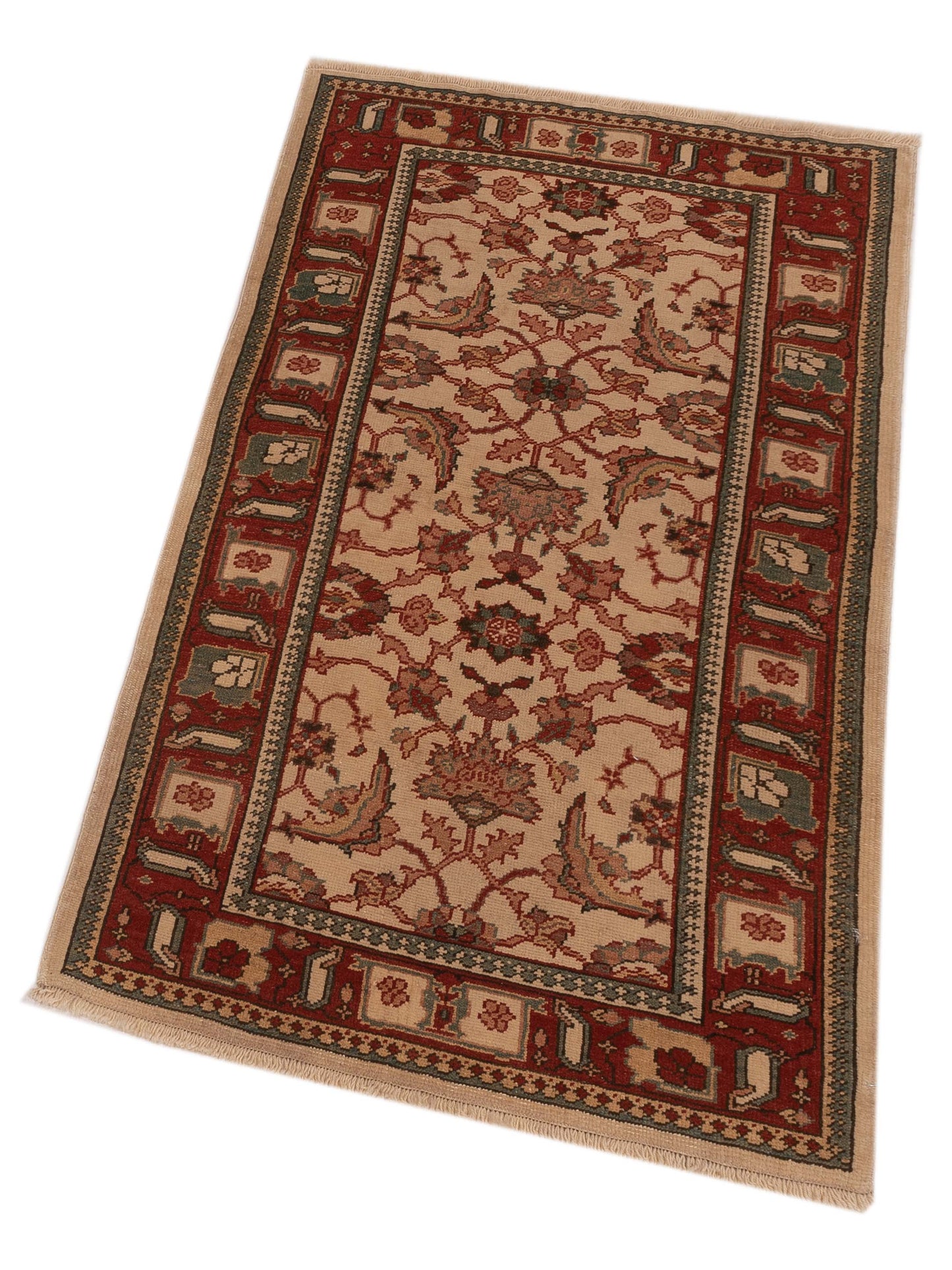 Antiqua Loom Ivory Red 3.2x5.4 Hand Knotted Rug