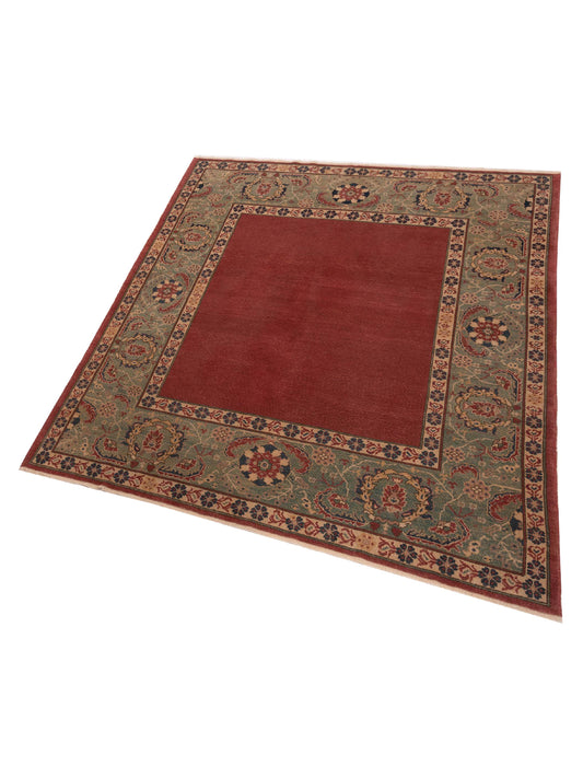 Antiqua Loom Red Green 6.7x7.4 Hand Knotted Rug