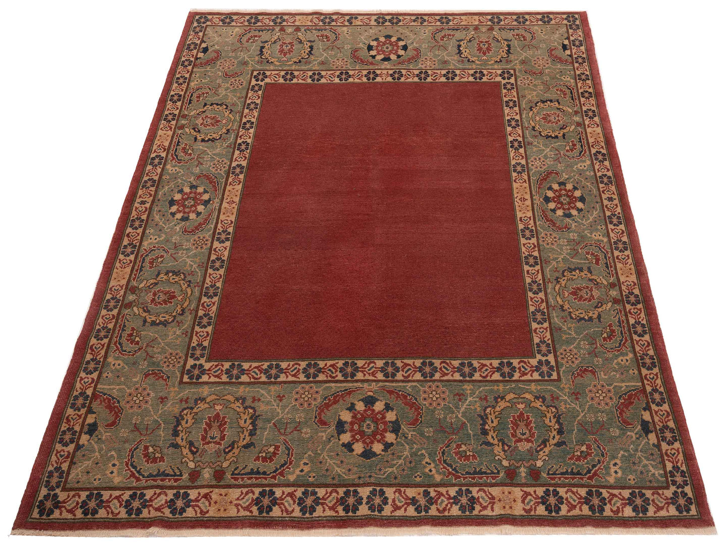 Antiqua Loom Red Green 6.7x7.4 Hand Knotted Rug