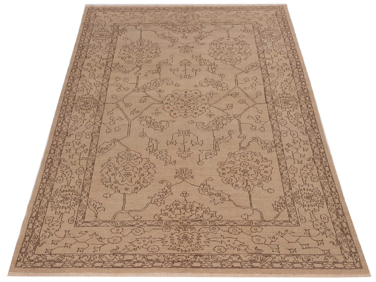 Elowen Ivory Dark Brown 6.9x10 Hand Knotted Rug