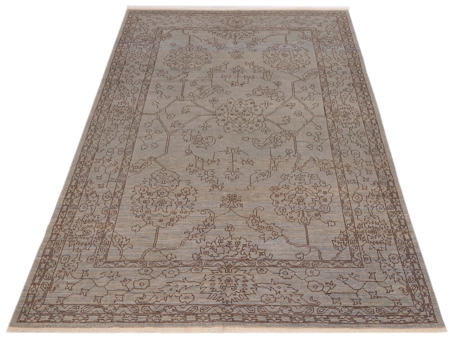 Elowen Silver Dark Brown 6.7x9.5 Hand Knotted Rug