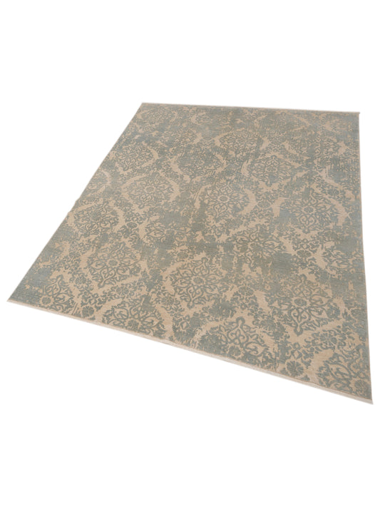 Defnera Ivory Ice Blue 8x9.7 Hand Knotted Rug
