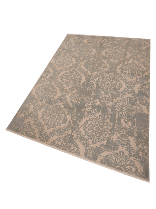 Defnera Ivory Ice Blue 6.8x10.6 Hand Knotted Rug