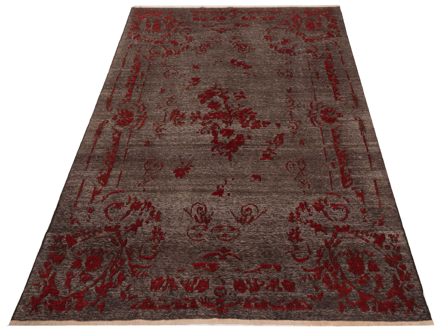 Defnera Charcoal Red 6.5x9.5 Hand Knotted Rug