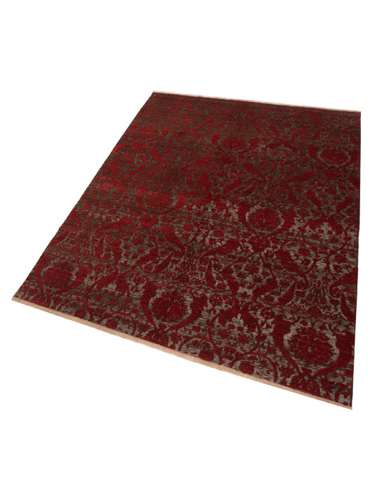 Defnera Charcoal Red 6.7x8.11 Hand Knotted Rug