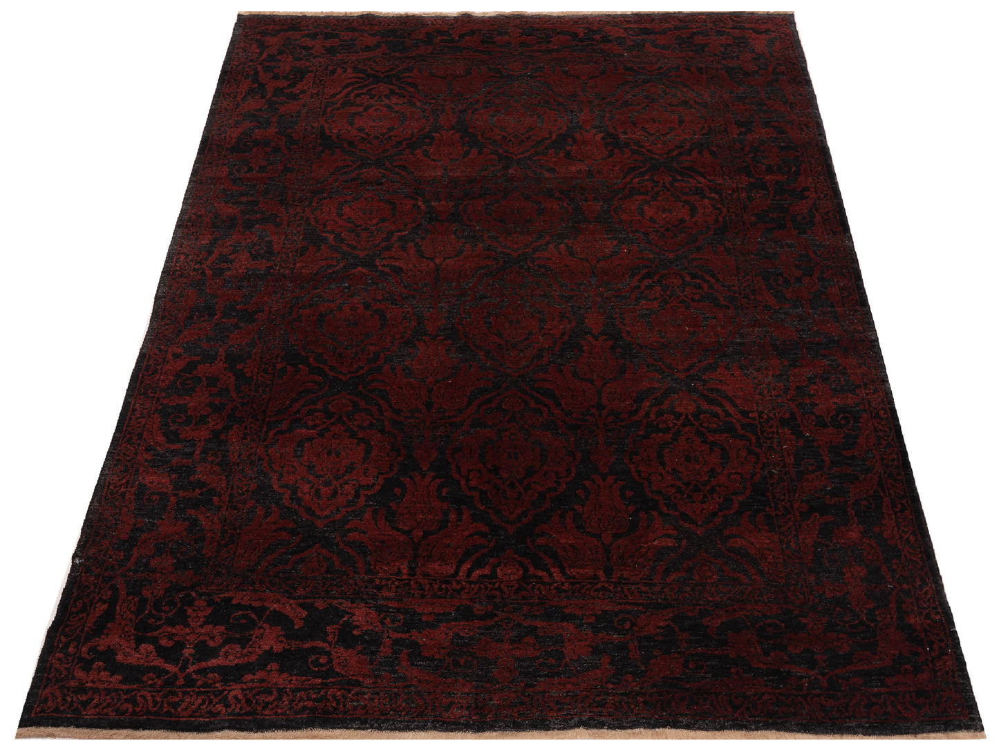 Defnera Charcoal Red 6.4x8.6 Hand Knotted Rug