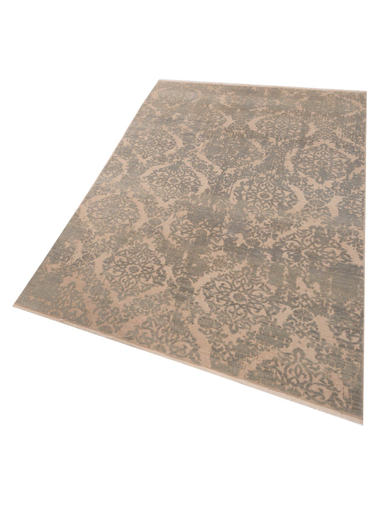 Defnera Ivory Ice Blue 6.6x9.9 Hand Knotted Rug