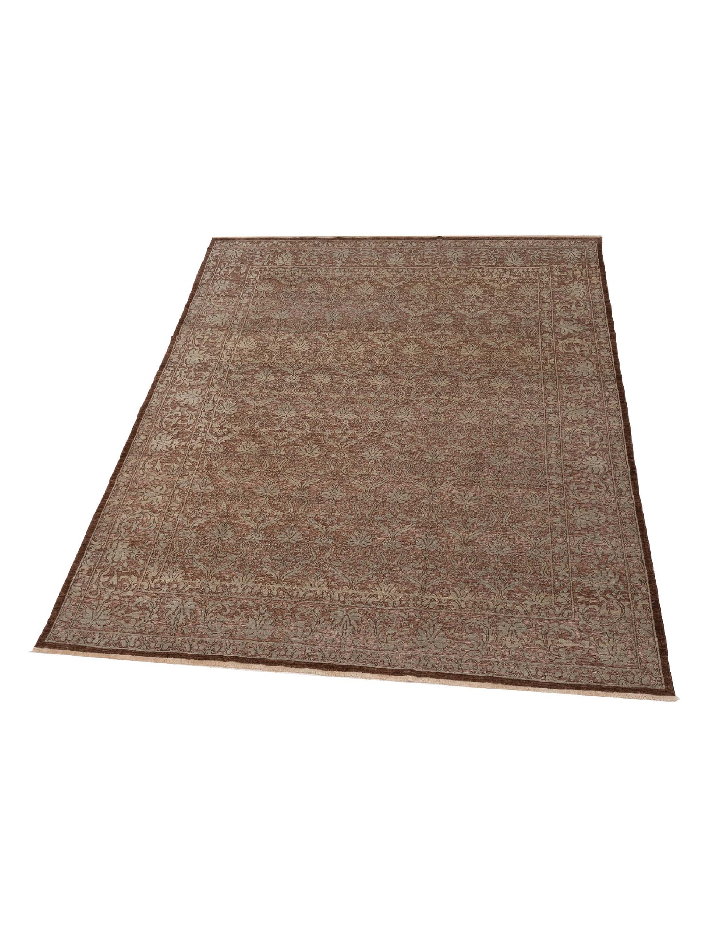 Defnera Brown Silver 9.1x11.7 Hand Knotted Rug