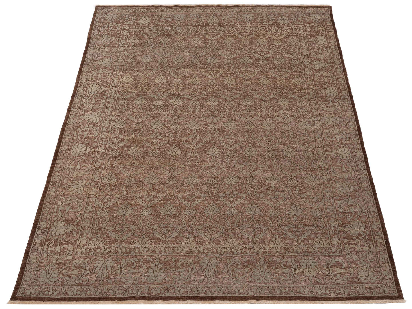 Defnera Brown Silver 9.1x11.7 Hand Knotted Rug