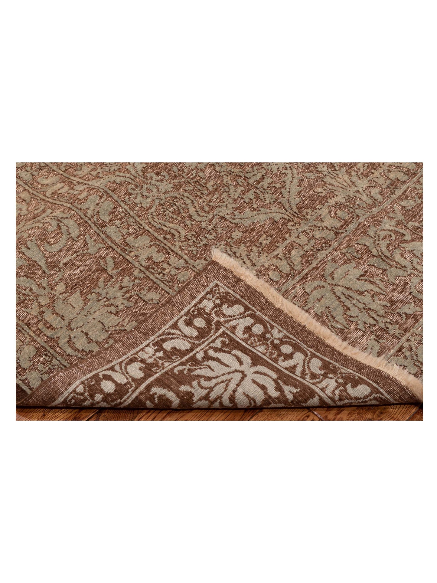 Defnera Brown Silver 9.1x11.7 Hand Knotted Rug