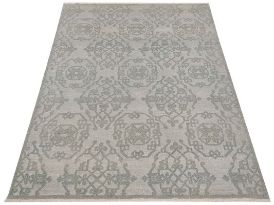 Defnera Ice Blue Ice Blue 8x9.5 Hand Knotted Rug