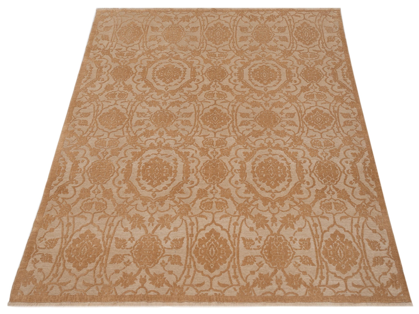 Defnera Ivory Gold 8x8.8 Hand Knotted Rug