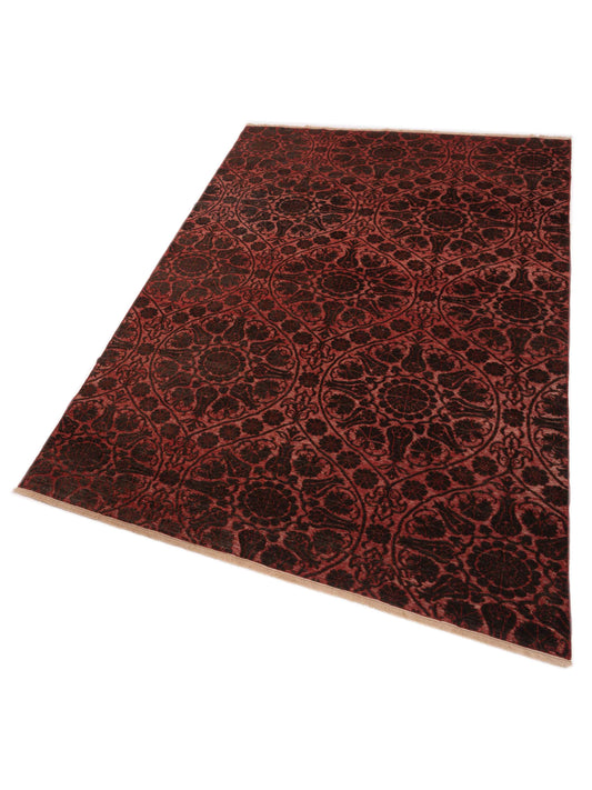 Defnera Charcoal Red 6.6x10 Hand Knotted Rug