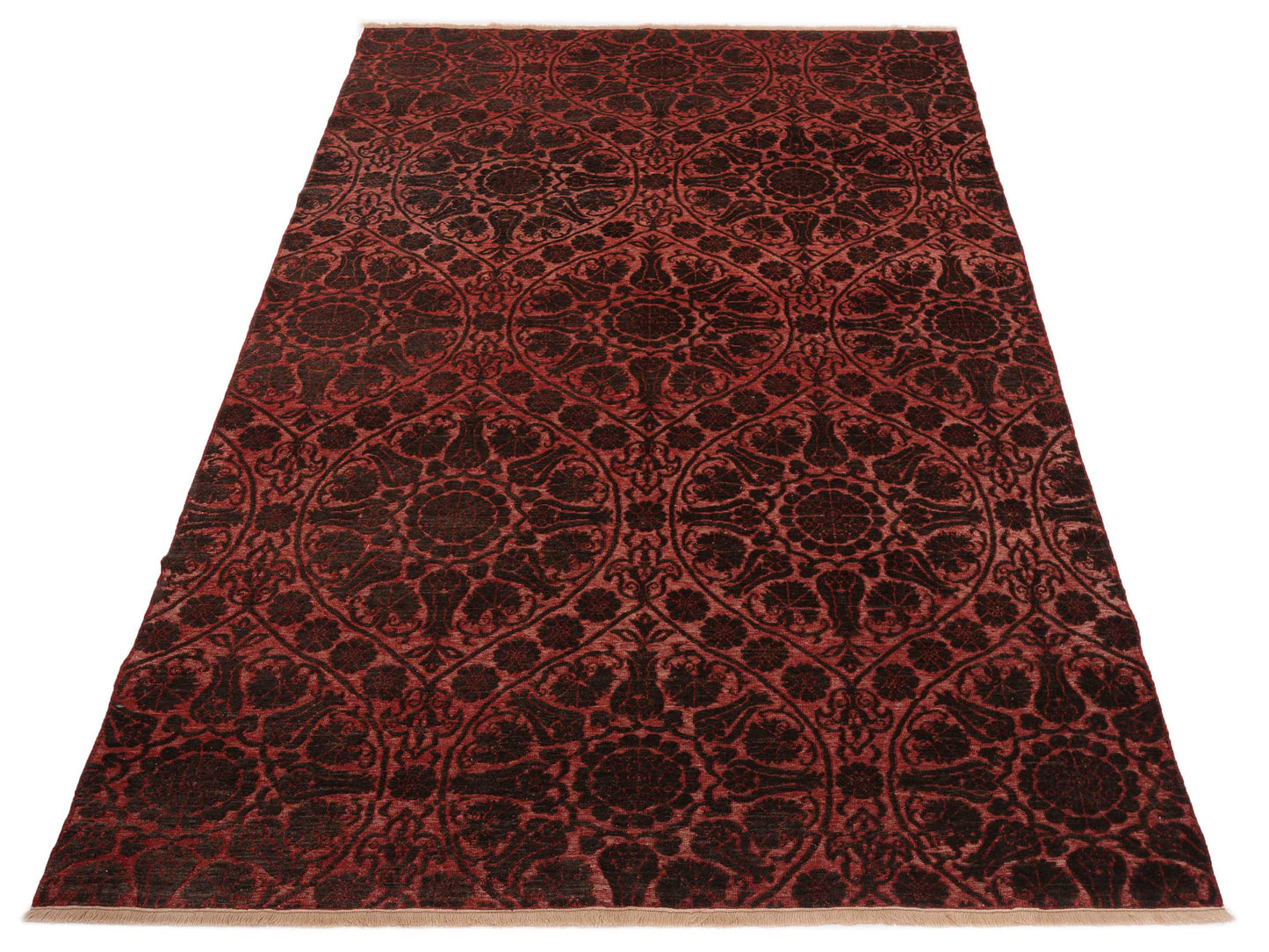 Defnera Charcoal Red 6.6x10 Hand Knotted Rug