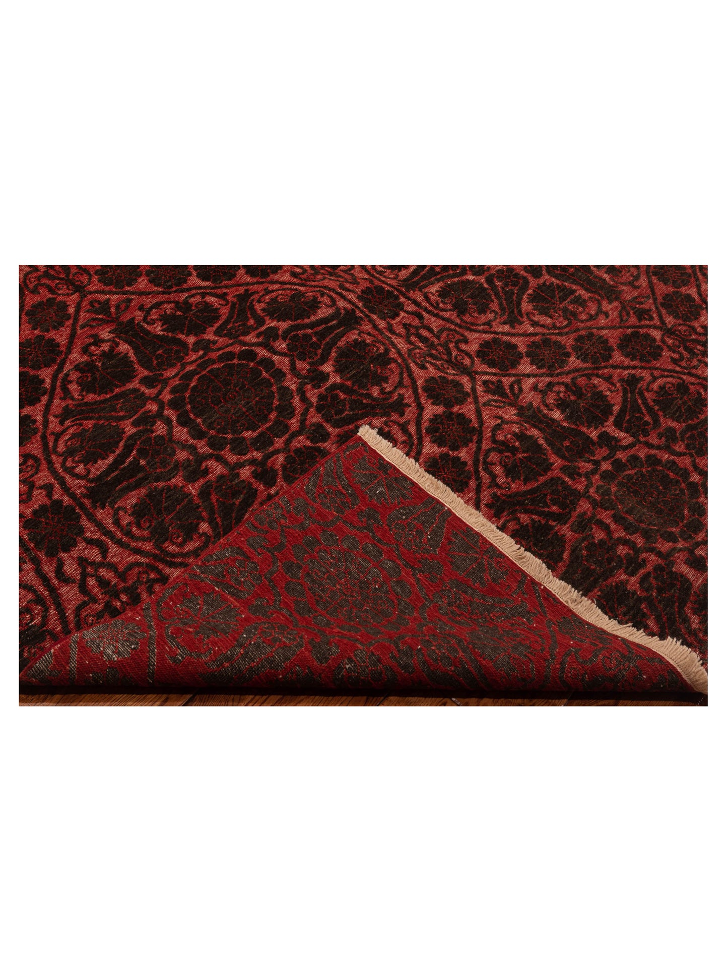 Defnera Charcoal Red 6.6x10 Hand Knotted Rug
