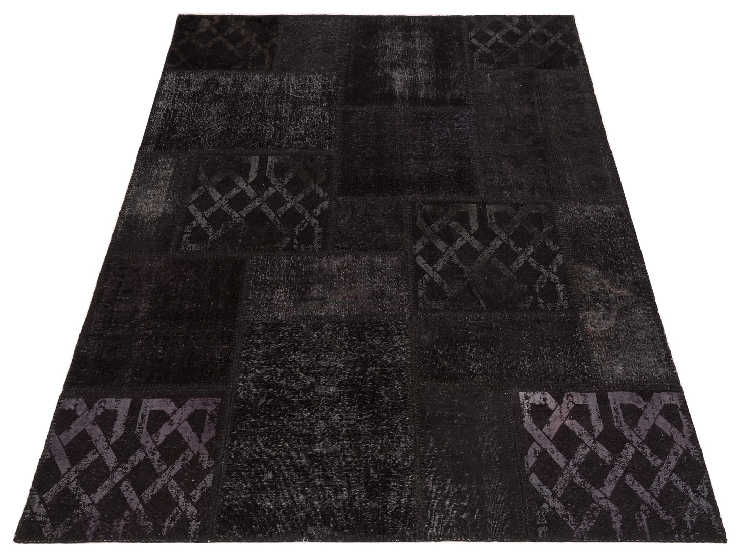 Patchwork Black 5.7x7.11 Hand Knotted Rug