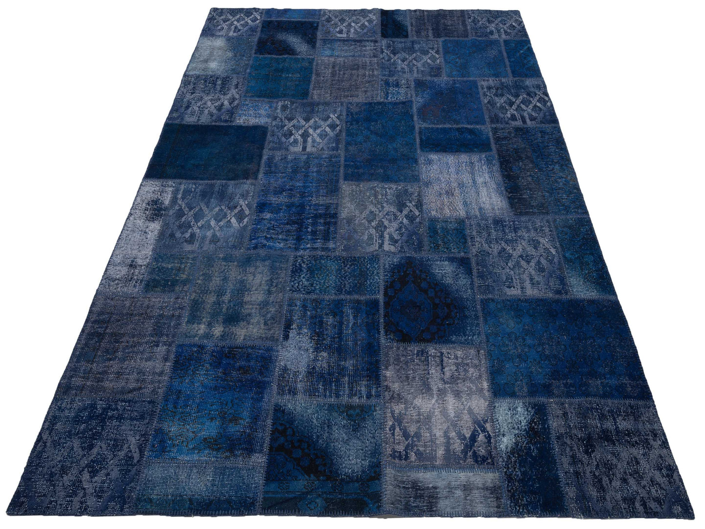 Patchwork Dark Blue 9x12 Hand Knotted Rug