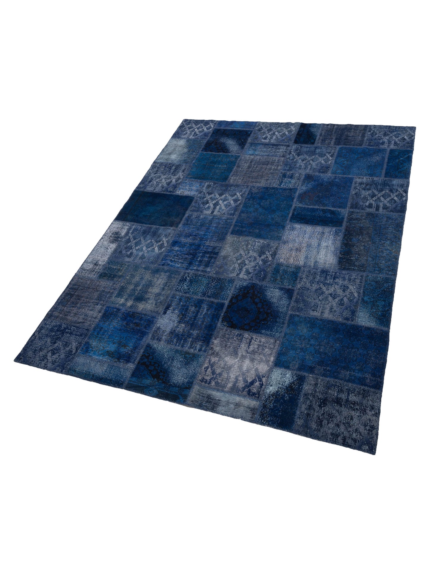 Patchwork Dark Blue 9x12 Hand Knotted Rug