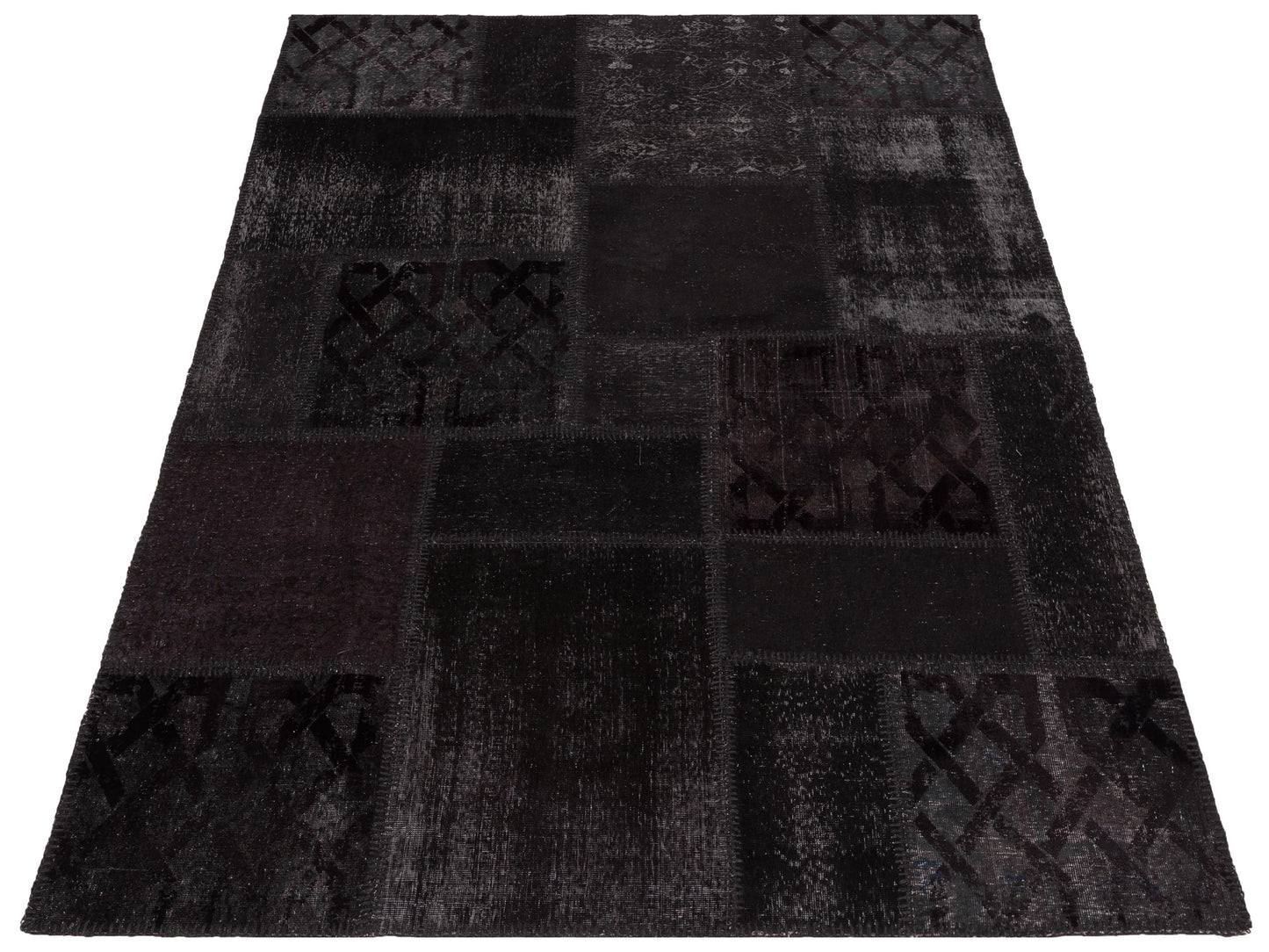 Patchwork Black 5.7x7.11 Hand Knotted Rug