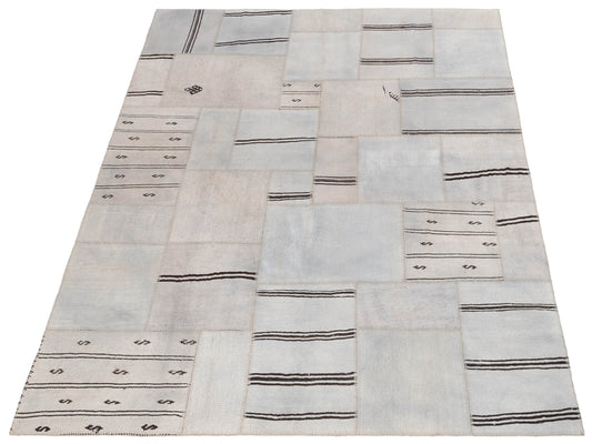 Patchwork Silver Silver 8.3x9.10 Hand Knotted Rug