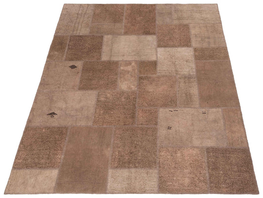 Patchwork Brown Brown 8.3x9.11 Hand Knotted Rug