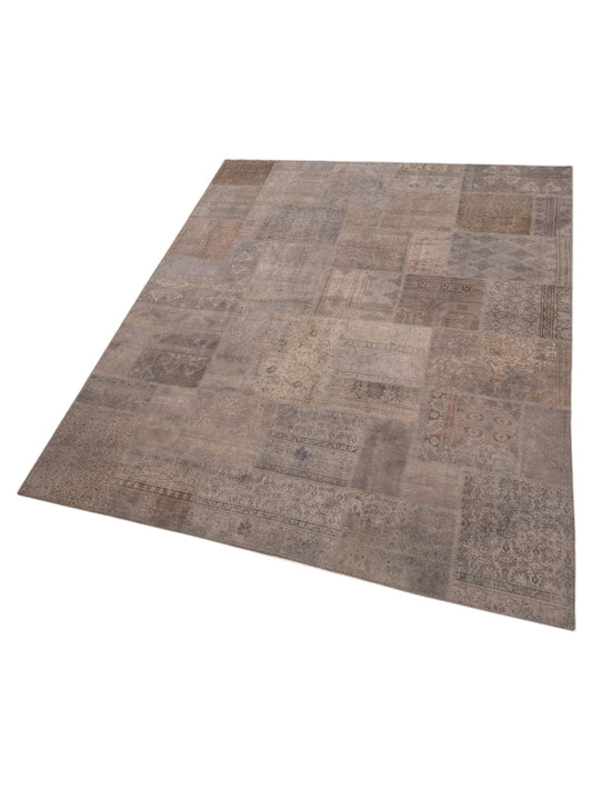Patchwork Gray Gray 9x12 Hand Knotted Rug